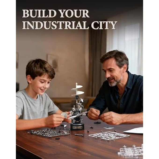 3D PUZZLE PLASTIC METAL MECHANICAL 3D MODEL KITS FOR ADULTS TO BUILD, DIY CRAFTS GIFTS, INDUSTRIAL CITY (RETRO HELICOPTER) - Image 2